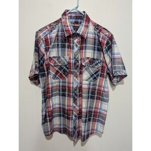 Vintage Blac Lacquer Mens M Short Sleeve Button Shirt Plaid With Silver Veining